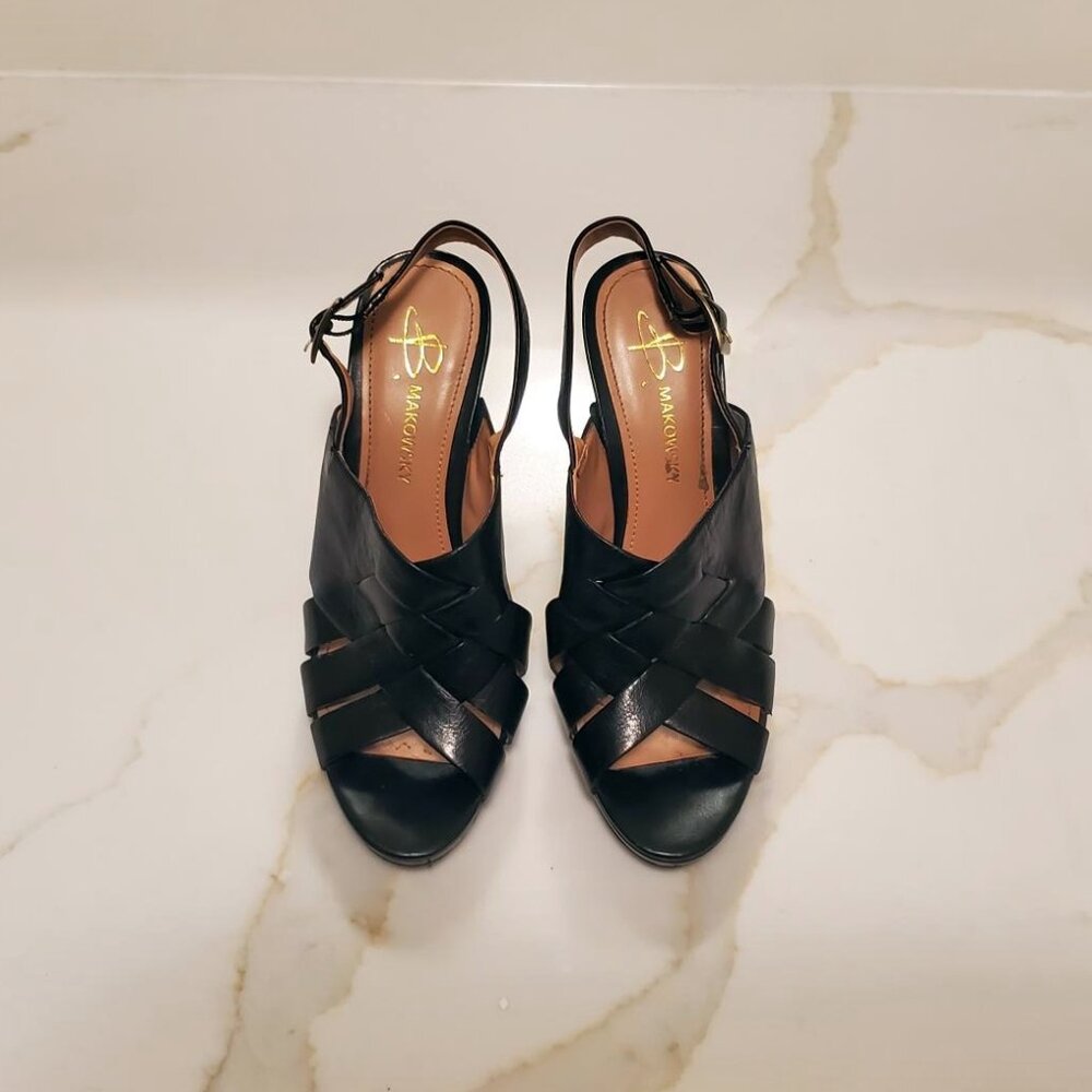 B. MAKOWSKY Nicole Leather Gladiator Strappy Heels Sandals Black Sz 8 EUC - Picture 3 of 8